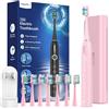 YTEATH PRO Spazzolino Elettrico Sonico per Bambini Adulti con 8 Testine - Spazzolino Denti Sonico Bambini con Custodia da Viaggio, 5 Modalità, Spazzolino Elettrico Bambini 6-12 Anni, Rosa Ciliegia