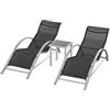VivaGarden Coppia di Lettini Prendisole Mare Professionale Spiaggia Giardino con Tavolino in Alluminio e Textilene 59x169x66 cm colore Nero - 570S