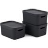 Rotho Jive Dekobox - Set da 3 scatole decorative portaoggetti da 5 l con coperchio, plastica (PP riciclato), nero, 3x5 l (26.5 x 18.5 x 13.5 cm)