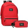 Pepe Jeans Aris Zaino per laptop doppio scomparto portatile 15,6 pollici 31 x 44 x 17,5 cm Zaino scuola poliestere by Joumma Bags, rosso, Taglia unica, Zaino + astuccio