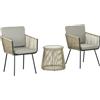 Outsunny Set da Esterno con Tavolino in Vetro e 2 Sedie da Giardino in Rattan Stile Boho, Caffè