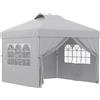 Outsunny Gazebo Pieghevole 3x3 m con Altezza Regolabile su 3 Livelli, Finestre e Borsa di Trasporto, Grigio Chiaro