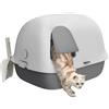 PawHut Lettiera per Gatti Chiusa con Gattaiola e Paletta, in PP, 58x46x39 cm, Grigio Chiaro e Bianco