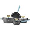 Karaca Swiss Crystal - Set di pentole in ceramica con coperchio, antiaderenti, senza PFA, lavabili in lavastoviglie, compatibili con piano cottura a induzione, nero, 7 pezzi