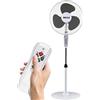 BAKAJI Ventilatore a Piantana con Telecomando, Potenza 50W 3 Velocità, Pale da 40 cm, Altezza ed Inclinazione Regolabile Fino a 130 cm, Funzione Timer, Base Rotonda, Oscillazione Orizzontale