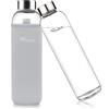 Ryaco Bottiglia d'Acqua, 1000ml Borraccia Vetro Trasparente Portatile con Guaina Protettiva in Neoprene per Il Campeggio Viaggi tè Ufficio (1000ml, Grigio Chiaro)