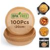 MasterPRO Foodies Carta da forno per friggitrice ad aria senza BPA Set da 100 pezzi Stampi di carta per friggitrice ad aria rotondi da 26 cm con cestello da 3-4.5 litri non sbiancati
