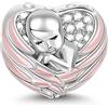 GNOCE Ciondolo Charm Bimbo con Ali Rosa in Argento Sterling, Bimbo Addormentato Avvolto in Ali d'Angelo, Ciondolo Adatto a Braccialetti/Collane, Ciondolo Natalizio Regalo per Mamma Moglie (Rosa)