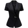 YYNUDA - Blazer da donna, a maniche corte, elegante, casual, formale, vestibilità aderente Nero S