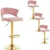 WOLTU Sgabelli da Cucina Set di 4, Sgabelli da Bar Girevoli Altezza Regolabile con Poggiapiedi, Sgabelli Alti con Schienale per Cucina in Velluto, Rosa, BH427rs-4