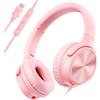 Cowyawn Cuffie USB C con cavo, cuffie over-ear con microfono, controllo del volume, suono stereo HD, cuffie leggere pieghevoli per adulti/ragazzi/Chromebook/laptop/computer/tablet/viaggi (rosa)