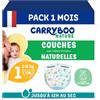 Carryboo - Pannolini taglia 1 2-5 kg - Pannolini per neonati ecologici - Cura naturale del bambino, ipoallergenico, senza profumo e anti-perdite - Made in France - 120 pannolini usa e getta - 1 mese