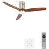 CREATE / WINDCALM/Ventilatore da soffitto con luce con comando e controller parete, motore DC nichel e pale legno scuro / 40 W, silenzioso, Ø132 cm, 6 velocità, timer, funzione estate-inverno