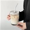 CHENKEE 400ml Bicchieri da Acqua con Coperchio e Cannuccia, Bicchiere Vetro con Cannuccia, Coppe in Vetro Design Ermetico e Impermeabile, Bicchieri da Tè per Succhi, Smoothie, Caffè Freddo