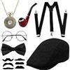 SPHERETRON Accessori da uomo anni '20, 12 accessori da uomo Mafia, accessori da uomo, Gatsby, pantaloni da tasca, con papillon, occhiali da barba, per carnevale (nero)