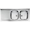 Toscohome Lavello appoggio in acciaio inox 2 vasche e gocciolatoio sinistro 120x50 cm - Mondy