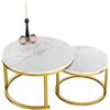 HeyHeaven® Tavolino da caffè rotondo in marmo Set di 2 - Tavolino rotondo in marmo bianco con struttura in metallo dorato - Tavola moderna per soggiorno, camera da letto e balcone, Ø70 Ø50