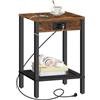 HOOBRO Tavolino a 2 Livelli con Stazione di Ricarica, 2 Porte USB e Presa, Comodino con Decorazione in Rattan, per Piccoli Spazi, Camere da Letto, Soggiorni, Marrone Vintage e Nero EBF91CBZ01