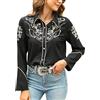Vackutliv Camicie occidentali da donna stile cowgirl, sexy, elegante, manica lunga, nera ricamata, con abbottonatura, nero, L