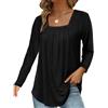 XFSRG Camicia Donna Manica Lunga Collo Quadrato Plissettato T Shirt Elegante Blusa Altalena Camicetta Allentata Casual Lunga Tunica Top per Uscire (Nero L)