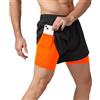 Jamron Uomo Pantaloncini da Corsa 2 in 1 Asciugatura Rapida Pantaloncini Sportivi da Palestra Running Tennis con Tasche Telefono Arancione Fluorescente XXL