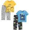 Simple Joys by Carter's 4-Piece Pajama Set (Short Sleeve Poly Top & Fleece Bottom) Pigiama, Animali della Foresta/Monster Trucks/Stampa Testo, 3 Anni Ragazzi