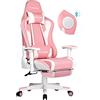 GTPLAYER Sedia da Gaming con Poggiapiedi e Altoparlante Bluetooth Poltrona Ufficio Scrivania Ergonomica Sedie Musicale Rosa