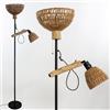 Osasy Lampada da terra 2 ombrelli per soggiorno, in rattan boho dal design industriale con metallo e legno, interruttore, altezza: 163 cm, senza lampadine