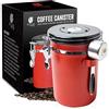 MOVASEE Barattolo per caffè ermetico con datario e valvola di CO2, contenitore sottovuoto da 650 ml, per caffè in polvere, chicchi di caffè, in acciaio inox, contenitore decorativo per tè, zucchero,