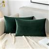 EMEMA Federa per cuscino in velluto, 30 x 50 cm, decorativa, colore verde scuro, per divano, lombare, con chiusura lampo nascosta, per divano, camera da letto, set da 2 pezzi