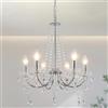 WTUOING Lampadario Cristallo Cromato Vintage con Base E14-6 Luci Soffitto Regolabile Moderno, Sospensione Argento Cromato per Soggiorno, Sala da Pranzo, Camera, Corridoio, Cucina