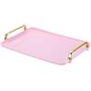 PATIKIL 12 x 8,6 Vassoio di Servizio in Plastica con Manici Dorati, Vassoio Riutilizzabile Rettangolare per Piatto Dessert Caffè Tè Tavolo Soggiorno Cucina, Rosa