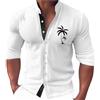 Generic Camicia a Maniche Lunghe in Cotone e Lino Collo Alto Camicia da Uomo con Stampa Cocotier Camicia Slim Fit Stretch Outdoor Camicia a Taglio Regolare con Bottoni, bianco, XXXXXXL