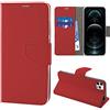 N NEWTOP Cover Compatibile con Apple iPhone 12/12 PRO, HQ Lateral Custodia Libro Flip Chiusura Magnetica Portafoglio Simil Pelle Stand (Rosso)