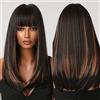 POLOSU Parrucche bionde lunghe dritte nere con frangia per donna, parrucca sintetica dall'aspetto naturale, capelli resistenti al calore per cosplay di feste quotidiane