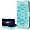 LEMAXELERS Custodia Xiaomi Redmi Note 9 Pro Cover Portafoglio,Xiaomi Redmi Note 9 Pro Custodia Fiore di mandala in rilievo Wallet Shock-Absorption Magnetica Supporto Bumper Leather Flip Cover,LD Green
