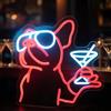 Nordstylee Luce al neon a LED con bulldog francese, insegna al neon per cocktail di cani, cartello a LED con vino di bulldog, decorazione da parete per stanza degli animali domestici, decorazione da parete per