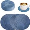 Czkonore Sottobicchieri Set da 12, Sottobicchieri Floreali 10cm Sottobicchieri in Pelle Ecopelle Portabicchieri Impermeabili Antiscivolo Lavabili Effetto Pelle (Blu scuro)