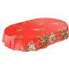 Anro - Tovaglia cerata con motivo natalizio, a stelle dorate e slitta di Babbo Natale su sfondo rosso, asciugamani, Schnittkante, Oval 140x180cm