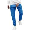 Generisch Pantaloni sportivi da bodybuilding, lunghezza completa, da uomo, patchwork, da uomo, Blu, M