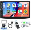 CAMECHO 2 Din Autoradio con CarPlay Android Auto, 7 Pollici Schermo Stereo Auto Bluetooth con GPS Mirror Link SWC Comandi al Volante FM AUX USB + Telecamera Posteriore