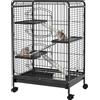PawHut Gabbia per Piccoli Animali e Piccoli Roditori con Ruote, 3 Rampe e 3 Piattaforme, Ciotola e Bottiglia, 64x43.5x93cm, Nero|Aosom