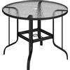 Outsunny Tavolino da Giardino Rotondo con Foro per Ombrellone, in Metallo e Vetro Temperato, Ø96.5x71 cm, Nero