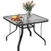 Outsunny Tavolo da Giardino Quadrato a 4 Posti con Piano in Vetro e Foro per Ombrellone Ø54 mm, Nero