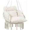 Outsunny Poltrona Sospesa in Stile Boho con Cuscino, in Acciaio, Cotone e Poliestere, 80x60x40 cm, Bianco Crema