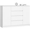 LBSIGN Credenza Soggiorno 2 Ante 4 Cassetti 140x40x100 Artika Bianca