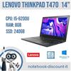 Lenovo Portatile Lenovo ThinkPad T470 Cpu i5-6200u Ram 8gb DDR4 SSD 240gb Win10 14"