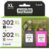 Matsuro 302 XL Multipack Cartuccia d'inchiostro Sostituzione per HP 302 XL con Chip Compatibile con HP Envy 4520 4524 4527 Deskjet 2130 3630 3636 Officejet 3830 3831 3835 (1x Nero XL 1x Colore XL)