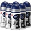 NIVEA MEN Black & White Invisible Original Roll-on 6 x 50 ml, Deodorante uomo 72h, Deodorante roll on antitraspirante contro odori, sudore, residui, irritazioni e macchie su tessuti chiari e scuri