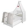 roba Lettino Completo Adam e Eule, 70 x 140 cm, Legno Bianco, Con Federa, Copripiumino, Materasso, Baldacchino, Trasformabile in Letto Junior